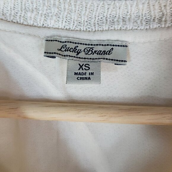 Lucky Brand Open Knit Top Cream Size XS Lace Chiffon Split Back Cinema Linen - Picture 6 of 7